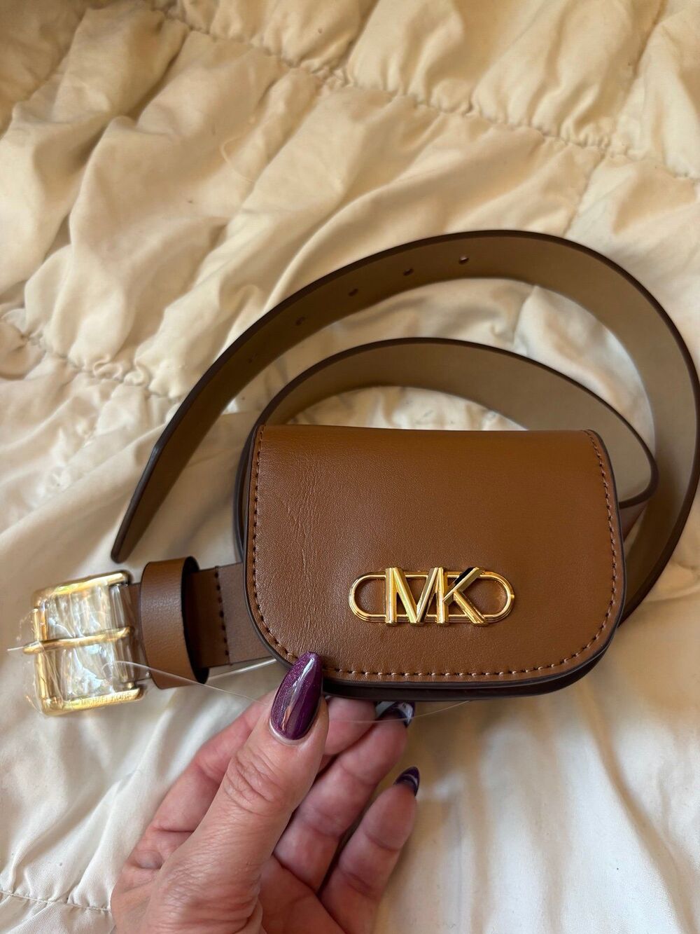 Michael Kors Empire Logo Belt Bag Luggage Brown Gold MK Fanny Pack NWT 558910 M